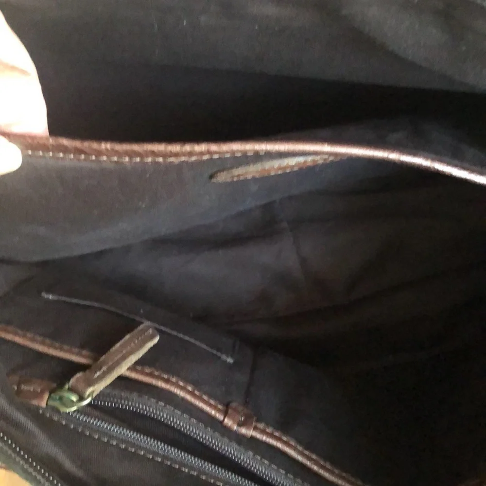 Fossil Brown Leather Briefcase Messenger Travel Crossbody Bag Double handle